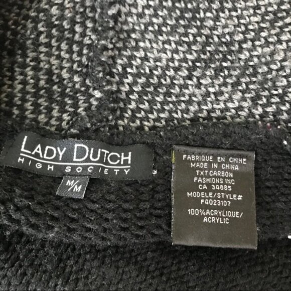 Lady Dutch Houndstooth Open Cardigan Sweater Wrap Knit Color Block Grey Black M - Picture 7 of 12